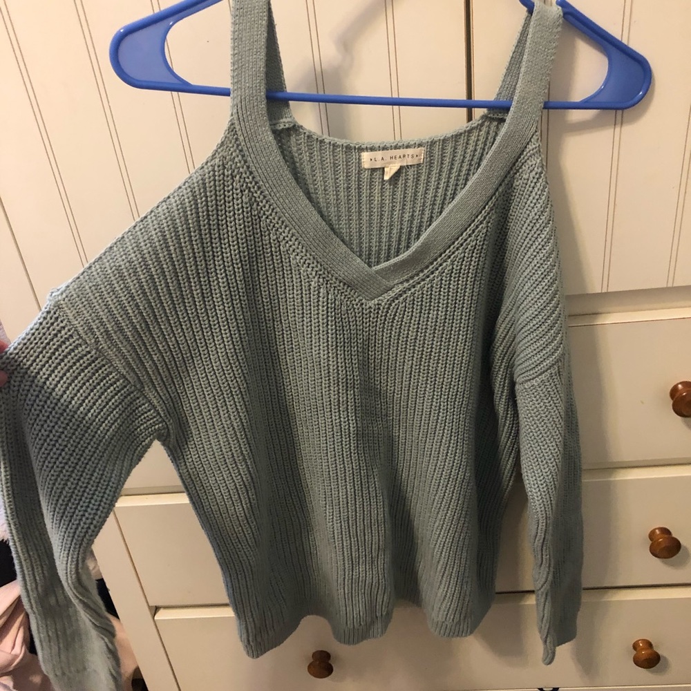 Teal Pacsun cutout shoulder sweater